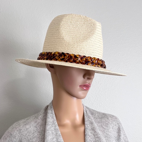 Michael Kors Women’s Straw Chain-Detail Fedora - Picture 4 of 10